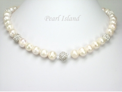 Dallas Collection - White Roundish Pearl & Crystal Necklace with Birthstones