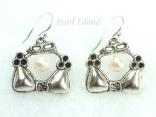 White Pearl and Silver Bra Earrings