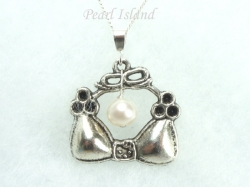 White Pearl and Silver Bra Necklace Pendant 