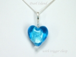 Blue Lampwork Glass Heart and Crystal Pendant