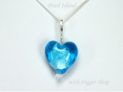 Blue Lampwork Glass Heart and Crystal Pendant