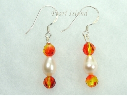 Swarovski Crystal Fireopal & White Pearl Earrings 