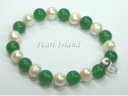 White Pearl & Jade Bracelet with Charm Carrier