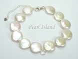 White Coin Pearl Bracelet with Charm Loop & Extension Chain