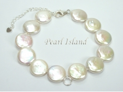 White Coin Pearl Bracelet with Charm Loop & Extension Chain