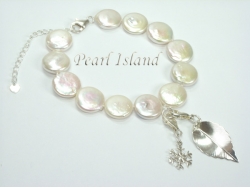 White Coin Pearl Bracelet with Charm Loop & Charms