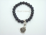 Black Roundish Pearl Bracelet with Flower Charm