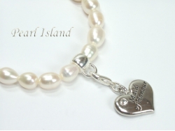 White Oval Pearl Bracelet with Maid of Honour Charm