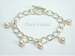 Silver Toggle Charm Bracelet with White Pearl Charms