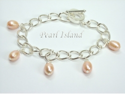 Silver Toggle Charm Bracelet with Peach Pearl Charms