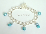 Silver Toggle Charm Bracelet with Blue Pearl Charms