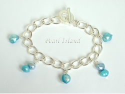 Silver Toggle Charm Bracelet with Blue Pearl Charms