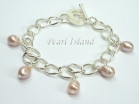 Silver Toggle Charm Bracelet with Lavender Pearl Charms