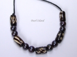 Pearls for Men - Black Pearl with Batik Tube Necklace