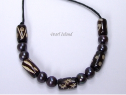 Black Pearl with Batik Tube Necklace