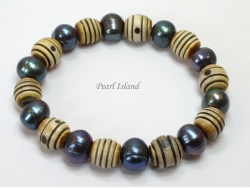 Pearls for Men - Black Baroque Circle Pearl with Batik Beads Bracelet