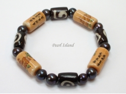 Pearls for Men - Black Pearl with Chinese Lucky Tube and Batik Bracelet