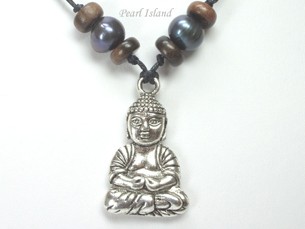 Pearls for Men - Black Pearl with Lucky Buddha Pendant Necklace - Pearl ...