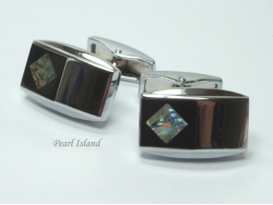 Mother of Pearl - Greenish & Black Rectangular Cufflinks